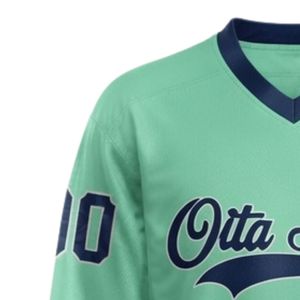 Men Mint Green Sublimated <b>Ice</b> Hockey V Neck Striped Jersey Polyester Sports Shirt Athletic Performance Team Wear - Product Image 6