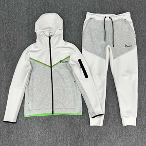New Wholesale Custom Men Tech Fleece 2 Piece Sets Jogging Tracksuit Polyester/Cotton Solid Color <b>Zipper</b> <b>Hoodie</b> - Product Image 4