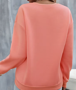 Sudadera Suave de Cuello Redondo Color Coral para Mujer, con Estampado de Corazón de Leopardo Arcoíris, Manga Larga, Informal, Tejida, para Otoño - Product Image 2