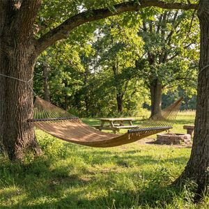 Amaca Doppia Caraibica in Poliestere per 2 Persone, con Struttura in Ferro, Capacità di Carico 600 libbre, per Patio, Giardino, Hotel, Colore Kaki, con Elementi in Legno Duro - Product Image 2