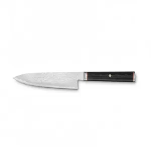 Couteau de chef de 6 pouces, manche noir grainé, lame à motifs argentés, couverts de cuisine pour trancher, hacher et couper en dés, préparation alimentaire pour restaurant - Product Image 1