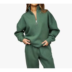 Womens Dark Green Half Zip Sweatshirt And <b>Matching</b> <b>Joggers</b> <b>Set</b> Premium Heavyweight Fleece Pullover Loungewear Two Piece Outfit - Product Image 2