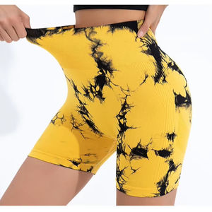 Shorts de yoga taille haute sans couture pour femmes, shorts de sport tie-dye pour la gym, la course et les activités de plein air - Product Image 1