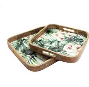Plateau de service rectangulaire en bois, motif floral turquoise, design moderne et luxueux, pour table, salle de bain, bureau, passe au lave-vaisselle, idéal pour les aliments - Product Image 3