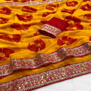 Vastra คอทเทจพรีเมี่ยมสีม่วงแดงชิโบริพิมพ์ลาย Georgette Saree พร้อมกระจกหนาปักขอบสำหรับงานแต่งงานและงานปาร์ตี้ - Product Image 4