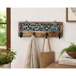 ที่แขวนกุญแจไม้กระถินแบบเรียบง่าย 4 ตะขอ ติดผนัง ทำด้วยมือ ขายส่ง - Product Image 1
