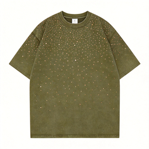 T-shirt à manches courtes pour homme, blanc, motif à pois en strass, col rond, coupe classique, style streetwear - Product Image 4