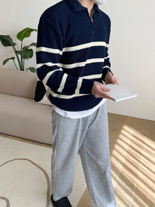 Suéteres de punto de manga larga holgados de moda para hombre, suéter con cremallera, gran venta - Product Image 5