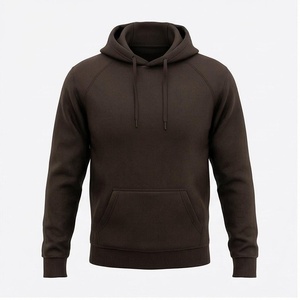 <b>Men's</b> Dark Brown Hooded Sweatshirt Raglan Sleeve Solid Color Casual Hoodie With Front Pocket Regular Fit Knitted Cotton Autumn - Product Image 1