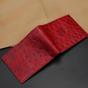 Red Ostrich Embossed Pattern Leather Bifold <b>Wallet</b> For <b>Men</b> Luxury <b>Card</b> Holder Slim Multi Slot Durable Pocket Purse Cash Business - Product Image 3