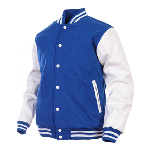 Blue <b>White</b> Varsity <b>Jacket</b> <b>Men</b> Preppy Style Regular Fit Turn-down Collar Button Closure Autumn Wear - Product Image 2