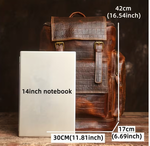 Mochila de cuero vintage con patrón de cocodrilo marrón, de gran capacidad, con cremallera, para hombre, para viajes y negocios. - Product Image 5