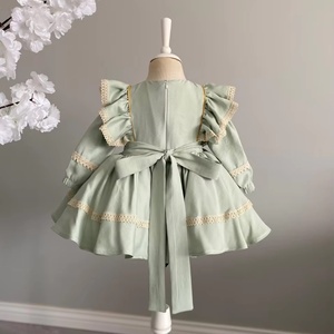 Robe de bal mini pour filles, tissée et brodée, motif lapin, manches chauve-souris, col Peter Pan, motif floral, été, écologique, respirante - Product Image 3