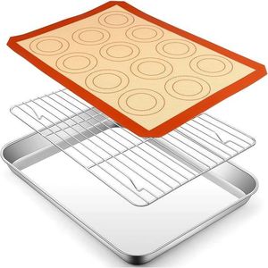Plaque de cuisson en acier inoxydable de 16 pouces avec grille de refroidissement et tapis en silicone pour pâtisserie, idéale pour les biscuits - 100% Neuf ! - Product Image 1