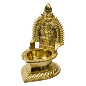 Lámpara de Pooja Artesanal de Latón Karumbu Kamatchi Deepam, Diseño Tradicional de la Diosa Lakshmi - Product Image 6