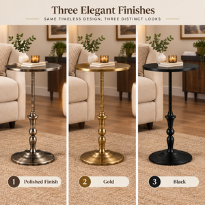 Table d'appoint ronde côtelée en bronze antique, table de chevet vintage en métal moulé, table d'appoint décorative en métal texturé - Product Image 4