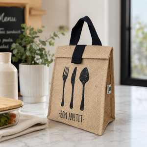 Sac à déjeuner isotherme personnalisé en jute naturel avec rabat supérieur, poignées en coton, logo imprimé, réutilisable, fabricant OEM, exportateur en gros - Product Image 6