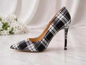 Pumps écossais à carreaux pour femmes tendance |   Escarpins classiques à talons aiguilles à carreaux |   Directement de l'usine - Product Image 3