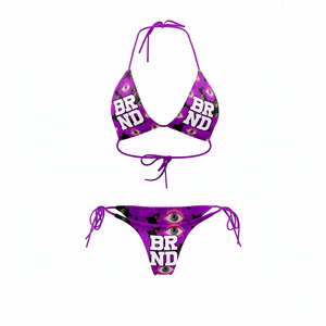 Conjunto de Bikini Triangular con Estampado Completo en Morado, Poliéster y Spandex Premium de 220 GSM, con Logotipo Personalizado, Sublimación Térmica - Product Image 1