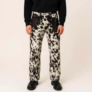 Pantalon en cuir de vachette véritable avec fourrure pour homme – Style motard et western de créateur - Product Image 6