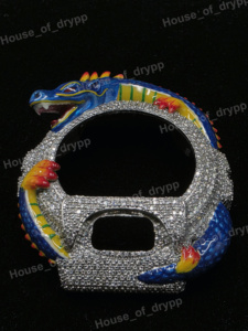 Lunette de montre Dragon Bleu faite à la main avec design ajouré en Moissanite VVS, mise à niveau Série 6900 - Product Image 5