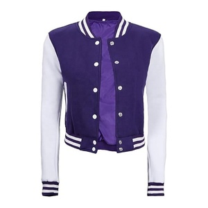 Chaqueta Varsity Corta Personalizada al por Mayor para Mujer, de Cuero Genuino y Lana, con Bordado Universitario, Material de Poliéster, para Otoño - Product Image 5