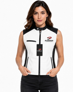 Chaleco de cuero elegante para mujer con forro suave, costuras duraderas, bolsillos prácticos y ajuste atemporal, ideal para montar a caballo, viajar y uso casual. - Product Image 1