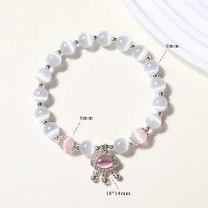 Elegante Pulsera de Cuentas Ojo de Gato Blanco, Joyería Artesanal de Piedras Preciosas para la Muñeca, Accesorio de Moda Minimalista para Mujeres y Niñas, Uso Diario - Product Image 1