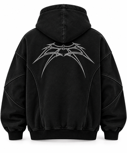 Sweat à capuche personnalisé pour homme, style vintage, noir délavé, coupe ample, logo frontal, streetwear décontracté - Product Image 2