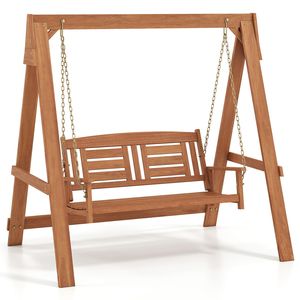 Dondolo da Giardino per 2 Persone con Supporto, in Legno Duro Resistente, Altezza Regolabile, Design a Telaio a A Stabile, Perfetto per Patio e Giardino - Product Image 3