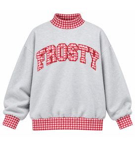 เสื้อสเวตเชิ้ตคอเต่าสีน้ำตาลสำหรับผู้หญิง แบรนด์ส่วนตัว ปักลายเดือนธันวาคม แต่งขอบผ้าลายตาราง ทรงโอเวอร์ไซส์ ผ้าฝ้าย สำหรับฤดูหนาว - Product Image 4