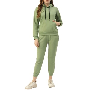 Wholesale Custom Two-Piece Set Cotton <b>Fleece</b> <b>Women</b> Tracksuits Custom Embroidery Logo Solid <b>Pattern</b> Streetwear Tracksuits Hooded - Product Image 1