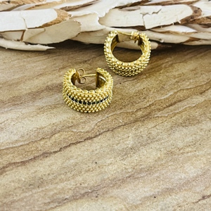 Trendy Brass <b>Hoop</b> Earrings <b>Chunky</b> Gold Textured Women 18k Gold Plated Ethnic <b>Hoop</b> Jewelry Chic Textured Metal Wholesale/OEM/ODM - Product Image 3