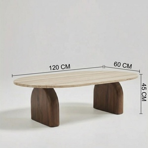 Table basse en travertin avec pieds en bois pour salon, vente en gros B2B - Product Image 1