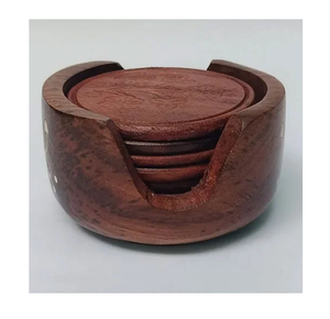 Acacia Wood <b>Coasters</b> Round With Holder Handmade Wooden <b>Coasters</b> <b>Set</b> Round Acacia Wood Cup Mats <b>Coaster</b> - Product Image 1