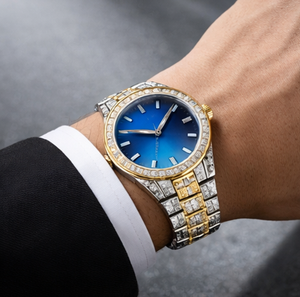 Reloj de Pulsera Mecánico de Lujo para Mujer, con Diamantes Azules, Dos Tonos de Oro y Plata, Acero Inoxidable, Sumergible, Premium para Negocios - Product Image 3