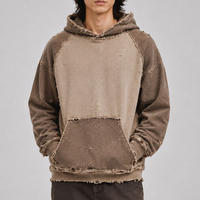 Dernier prix – Sweat à capuche léger pour homme, manches longues, 100 % coton, effet vieilli, avec patchs brodés personnalisés, coupe oversize, en promotion