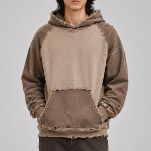 Último Precio Sudadera Ligera de Manga Larga para Hombre, 100% Algodón, Estilo Desgastado, con Parches Bordados Personalizados, Lavada, Oversize, en Oferta - Product Image 1