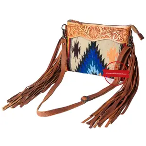 Luxury High Quality Leather Floral Tooled Crossbody <b>Bag</b> Navajo Style Sling <b>Bag</b> Western Style Cowgirl <b>Bag</b> With <b>Long</b> Tassel - Product Image 1