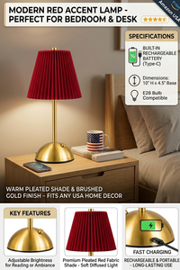 Modern Small Metal Table Lamp Cylindrical Pleated Fabric <b>Shade</b> E26 Base AC Powered Touch Control Dimmable Desktop Bedside <b>Light</b> - Product Image 4