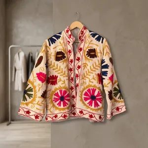 Broderie florale vintage style bohème Suzani, art populaire coloré, ethnique, fait main, 100% coton, respirant, anti-plis, pour femme - Product Image 4