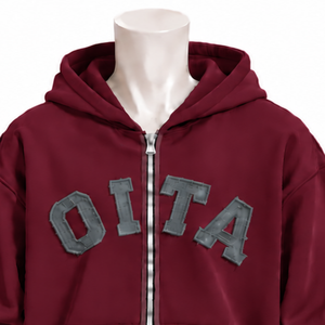 <b>Burgundy</b> <b>Mens</b> Full Zip <b>Hoodie</b> Chenille Letter Patch Heavyweight Fleece Oversized Casual Winter Streetwear Sweatshirt with Pocket - Product Image 3
