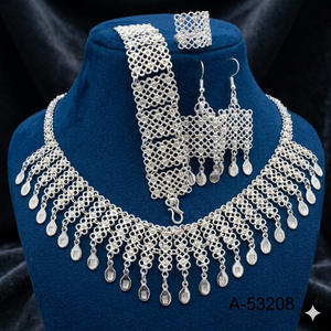 Luxury Traditional Princess Cut Necklace Set with Earrings & Headpiece for Women Party Gold Silver Plated A-53208 - Product Image 1