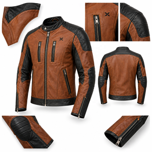 Veste de moto en cuir urbaine X Sports City Signature |   Noir Brun Bourgogne Teal |   Fabricant OEM ODM |   Qualité supérieure | - Product Image 6