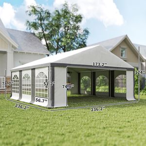 Tendone per Matrimoni 20FT X 20FT, Resistente, Grande, per Eventi all'Aperto, Garage, Feste, Gazebo con Pareti Laterali Grigie - Product Image 3