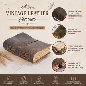 Vintage Buffalo Leather Bound <b>Notebook</b> <b>Lined</b> Journal Handstitched Binding Digital Printing for Writing Diary Scrapbooking - Product Image 3
