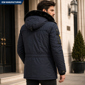 Men's Hooded <b>Parka</b> Jacket 220g Woven Fleece Polyester Eco-Friendly <b>Waterproof</b> Casual Winter <b>Coat</b> Fur Lining Zipper Closure - Product Image 4