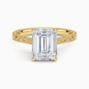 Bague de fiançailles en moissanite taille émeraude 2 carats, solitaire gravé vintage, bague de mariée - Product Image 1