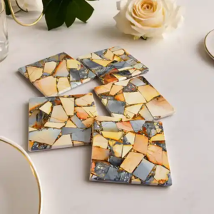 Juego de Posavasos de Piedra de Jaspe Maligano Natural |   Posavasos Cuadrados de 4 Pulgadas con Patrón Natural |   Decoración de Mesa Resistente y Lavable con Diseño de Tierra - Product Image 2