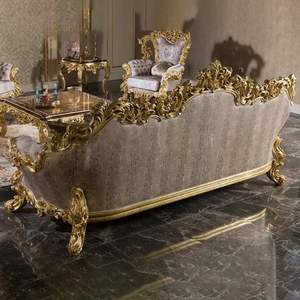 Muebles para el Hogar Kiky, Juego de Sofás Seccionales en Forma de L de Madera Maciza de Estilo Europeo, Acabado Dorado Antiguo Ecológico y Duradero para Sala de Estar - Product Image 4